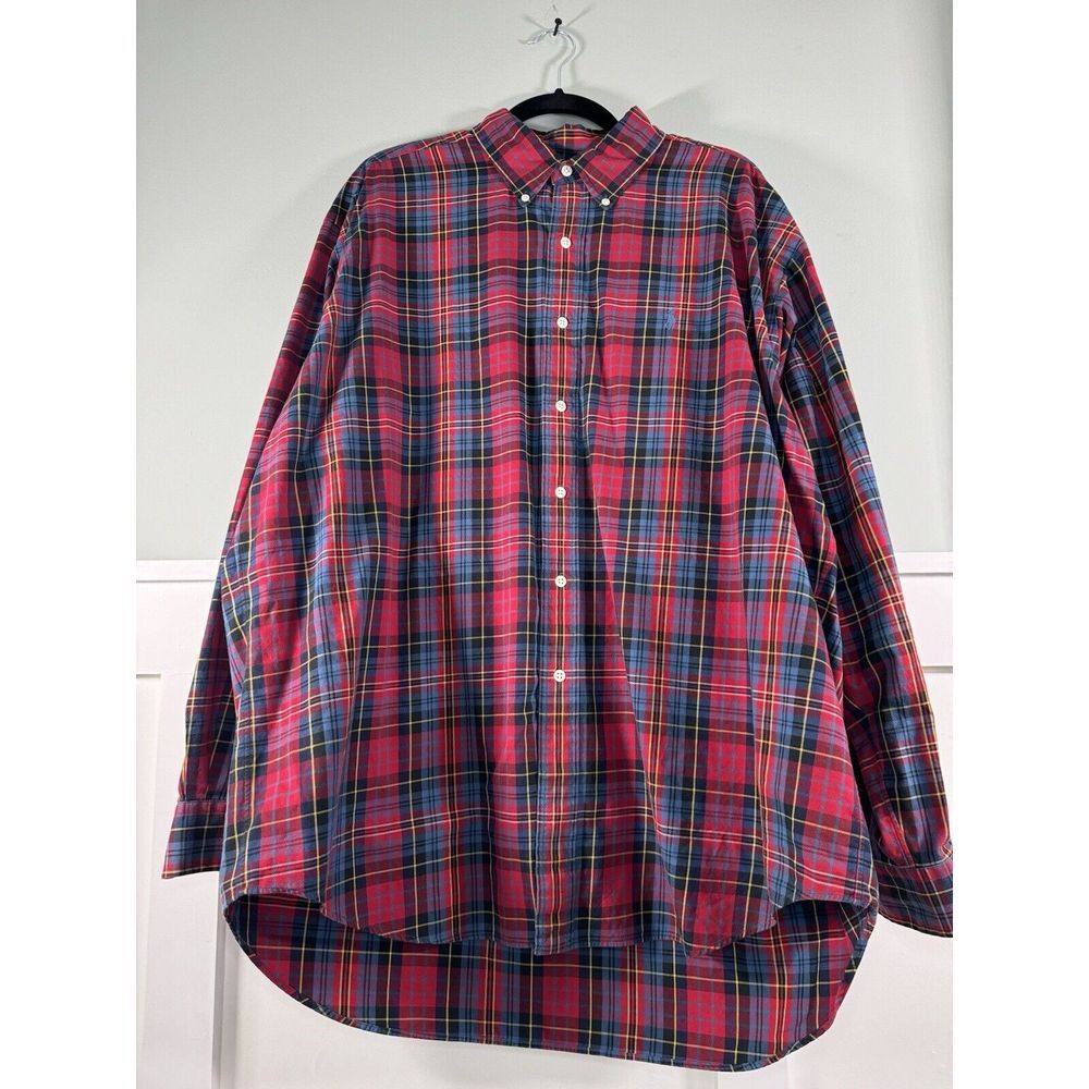 Ralph Lauren Men Red Blue Plaid Blake Long Sleeve Button Up Shirt Size XL‎